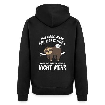 Abitur Abschluss Abi Matura Faultier Geschenk - Unisex Premium Bio Zip Hoodie - Schwarz - Hinten - Nico (187cm)