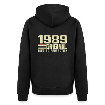 Né en 1989 - Vintage 1989 - 35e Anniversaire Rétro - Veste à capuche bio Premium Unisexe - noir - Dos - Nico (187cm)