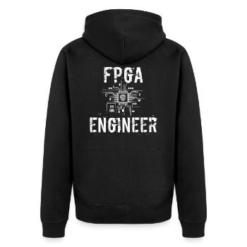 FPGA Ingenieur - Unisex Premium Bio Zip Hoodie - Schwarz - Hinten - Nico (187cm)