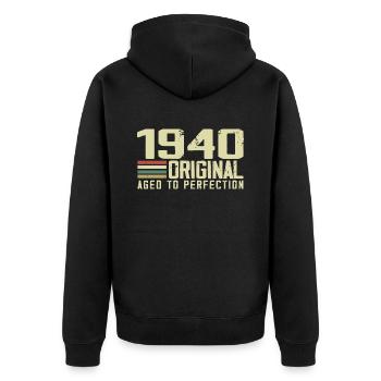 Born in 1940 - Vintage 1940 - 84th Retro Anniversary - Unisex Premium Organic Zip Hoodie - black - Back - Nico (187cm)