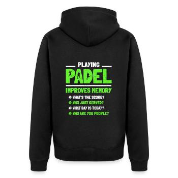 Playing Padel Improves Memory Paddle Tennis - Unisex Premium Organic Zip Hoodie - black - Back - Nico (187cm)