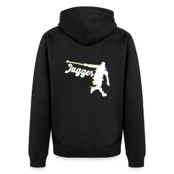 Glitched Lustiges Jugger - Unisex Premium Bio Zip Hoodie - Schwarz - Hinten - Nico (187cm)