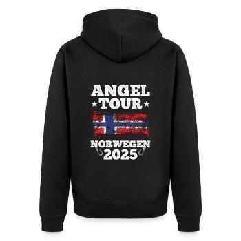 Angel Tour Norwegen 2025 - Unisex Premium Bio Zip Hoodie - Schwarz - Hinten - Nico (187cm)
