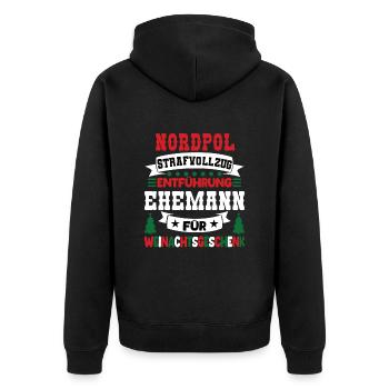 Nordpol Strafvollzug Ehemann Lustiges Weinachts - Unisex Premium Bio Zip Hoodie - Schwarz - Hinten - Nico (187cm)