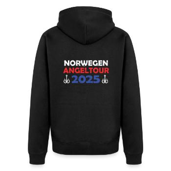 Voyage de pêche en Norvège 2025 Idée cadeau de voyage de pêche - Veste à capuche bio Premium Unisexe - noir - Dos - Nico (187cm)