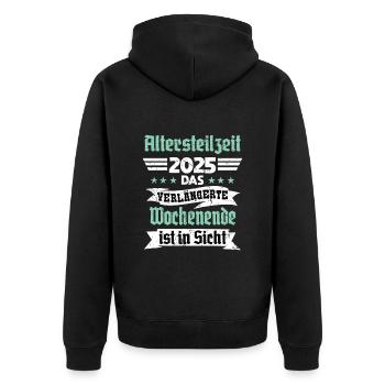 Partial retirement 2025 The long weekend - Unisex Premium Organic Zip Hoodie - black - Back - Nico (187cm)