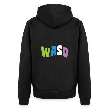 Groovy WASD Gaming - Unisex Premium Bio Zip Hoodie - Schwarz - Hinten - Nico (187cm)