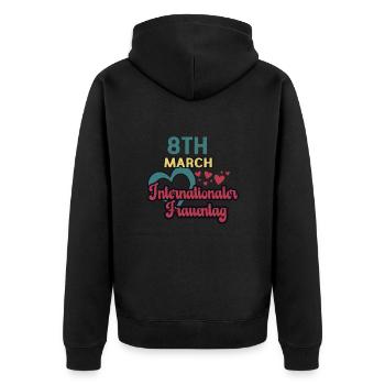 Internationaler Frauentag - Unisex Premium Bio Zip Hoodie - Schwarz - Hinten - Nico (187cm)