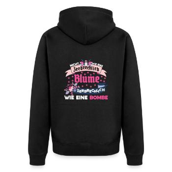 Nicht Zerbrechlich Wie Eine Blume - Unisex Premium Bio Zip Hoodie - Schwarz - Hinten - Nico (187cm)