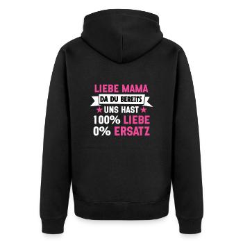 Liebe Mama 100% Liebe Frauentag - Unisex Premium Bio Zip Hoodie - Schwarz - Hinten - Nico (187cm)