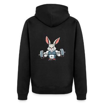 Osterhase Auf Pump Gym - Unisex Premium Bio Zip Hoodie - Schwarz - Hinten - Nico (187cm)