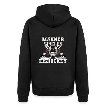Männer Eishockey - Unisex Premium Bio Zip Hoodie - Schwarz - Hinten - Nico (187cm)