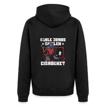 Des garçons cool jouant au hockey sur glace - Veste à capuche bio Premium Unisexe - noir - Dos - Nico (187cm)