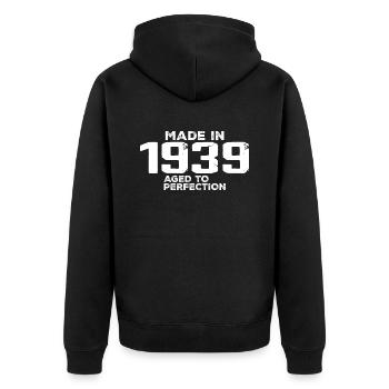 Vintage 1939 Geburtstagsgeschenk 1939 Retro - Unisex Premium Bio Zip Hoodie - Schwarz - Hinten - Nico (187cm)