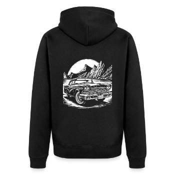 Vintage Classic Car Shirt – Retro Auto T-Shirt - Unisex Premium Organic Zip Hoodie - black - Back - Nico (187cm)