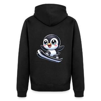 Süßer Pinguin Snowboarder Cartoon Wintersport - Unisex Premium Bio Zip Hoodie - Schwarz - Hinten - Nico (187cm)