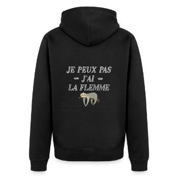 Tee shirt je peux pas j ai la flemme - Veste à capuche bio Premium Unisexe - noir - Dos - Nico (187cm)
