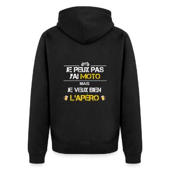 Je peux pas j ai moto humour - Veste à capuche bio Premium Unisexe - noir - Dos - Nico (187cm)