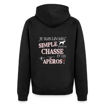 Un mec simple chasse humour - Veste à capuche bio Premium Unisexe - noir - Dos - Nico (187cm)