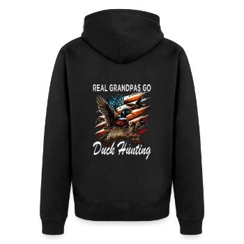 Real Gradnpas go Duck Hunting - Unisex Premium Bio Zip Hoodie - Schwarz - Hinten - Nico (187cm)
