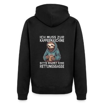 Morgenmuffel & Kaffee Sprüche für Arbeitskollegen - Unisex Premium Bio Zip Hoodie - Schwarz - Hinten - Nico (187cm)