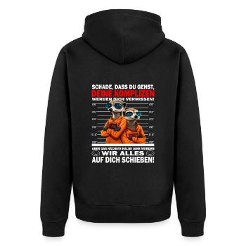 Glückwunsch zur Flucht - Jobwechsel - Unisex Premium Bio Zip Hoodie - Schwarz - Hinten - Nico (187cm)