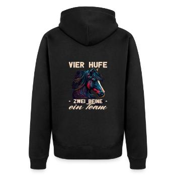 4 Hufe 2 Beine 1 Team - Pferdemädchen - Reiter - Unisex Premium Bio Zip Hoodie - Schwarz - Hinten - Nico (187cm)