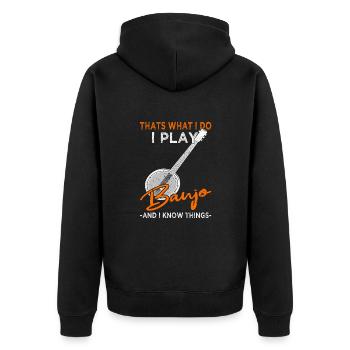 I play Banjo - Gitarre - Unisex Premium Bio Zip Hoodie - Schwarz - Hinten - Nico (187cm)