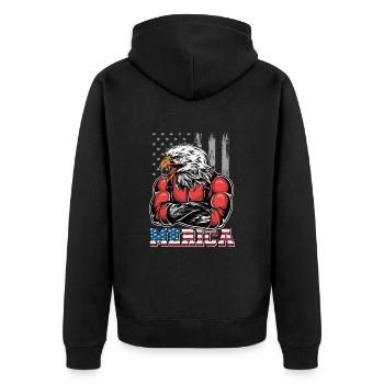 Merica | 4th of july - Unisex Premium Bio Zip Hoodie - Schwarz - Hinten - Nico (187cm)