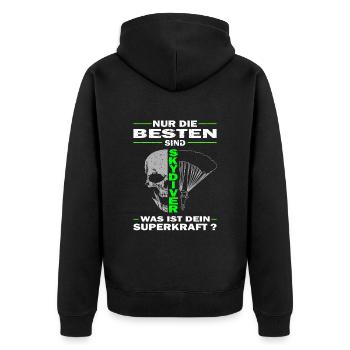 Nur die Besten sind Skydiver & Fallschirmspringer - Unisex Premium Bio Zip Hoodie - Schwarz - Hinten - Nico (187cm)