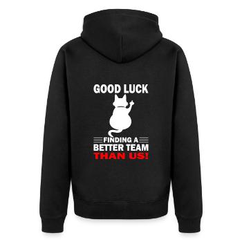 Good Luck | zum Abschied - Jobwechsel - Unisex Premium Bio Zip Hoodie - Schwarz - Hinten - Nico (187cm)