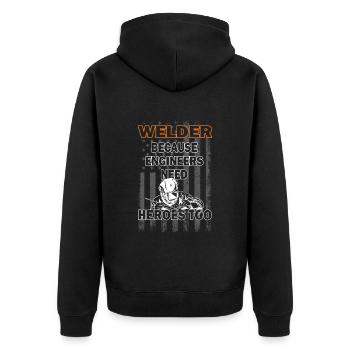 Schweißer - Schweißerspruch - Metallbau - Unisex Premium Bio Zip Hoodie - Schwarz - Hinten - Nico (187cm)