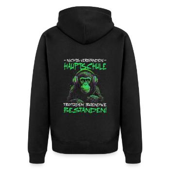 Hauptschule bestanden - Schulabschluss - Unisex Premium Bio Zip Hoodie - Schwarz - Hinten - Nico (187cm)