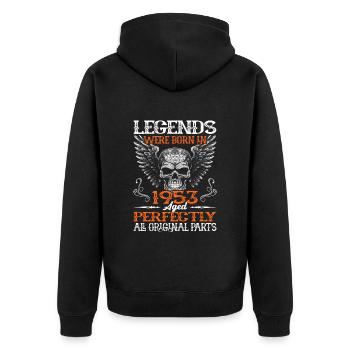 Legends were born in 1953 - 70. Geburtstag - Unisex Premium Bio Zip Hoodie - Schwarz - Hinten - Nico (187cm)