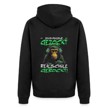 Realschule bestanden - Schulabschluss - Unisex Premium Bio Zip Hoodie - Schwarz - Hinten - Nico (187cm)