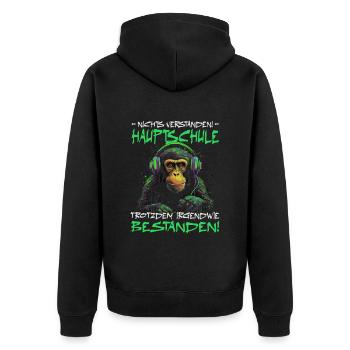 Hauptschule bestanden - Schulabschluss - Unisex Premium Bio Zip Hoodie - Schwarz - Hinten - Nico (187cm)