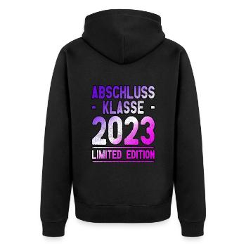 Abschlussklasse 2023 - Abi / Abitur 2023 - Unisex Premium Bio Zip Hoodie - Schwarz - Hinten - Nico (187cm)