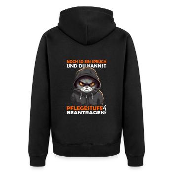 Noch so ein Spruch - guten Morgen - Bürohumor - Unisex Premium Bio Zip Hoodie - Schwarz - Hinten - Nico (187cm)