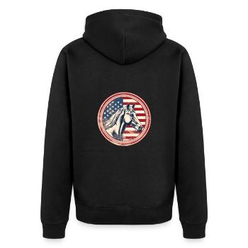 Drapeau vintage américain avec cheval - Veste à capuche bio Premium Unisexe - noir - Dos - Nico (187cm)