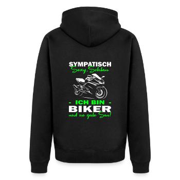 Motorrad | Motorradfahrer & Biker Spüche - Unisex Premium Bio Zip Hoodie - Schwarz - Hinten - Nico (187cm)
