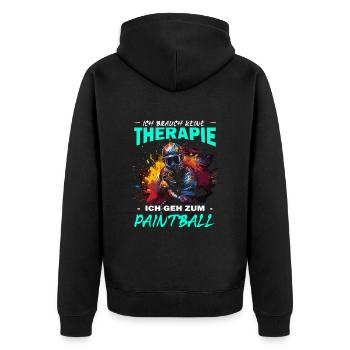 Ich brauch keine Therapie ich geh zum Paintball - Unisex Premium Bio Zip Hoodie - Schwarz - Hinten - Nico (187cm)