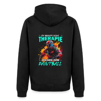 Ich brauch keine Therapie ich geh zum Paintball - Unisex Premium Bio Zip Hoodie - Schwarz - Hinten - Nico (187cm)