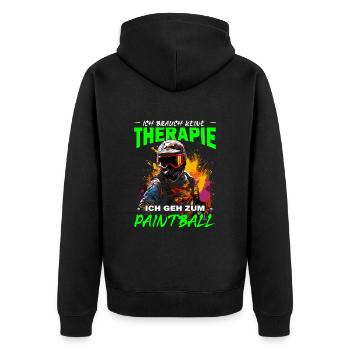 Ich brauch keine Therapie ich geh zum Paintball - Unisex Premium Bio Zip Hoodie - Schwarz - Hinten - Nico (187cm)