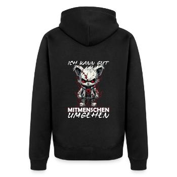 Ich kann gut mit Menschen umgehen - Sarkasmus - Unisex Premium Bio Zip Hoodie - Schwarz - Hinten - Nico (187cm)