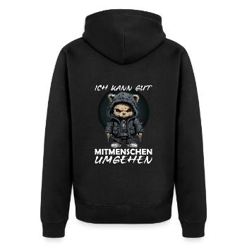 Ich kann gut mit Menschen umgehen - Sarkasmus - Unisex Premium Bio Zip Hoodie - Schwarz - Hinten - Nico (187cm)