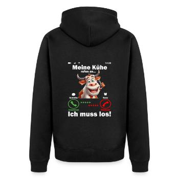 Meine Kühe rufen an - Michlbauer Kuhbauer Landwirt - Unisex Premium Bio Zip Hoodie - Schwarz - Hinten - Nico (187cm)