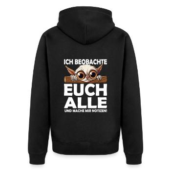 Ich beobachte euch alle Kollegengeschenk Bürohumor - Unisex Premium Bio Zip Hoodie - Schwarz - Hinten - Nico (187cm)