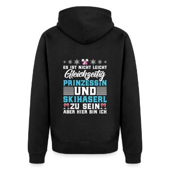 Frauen Shirt Gleichzeit Prizessin und Skihaserl - Unisex Premium Bio Zip Hoodie - Schwarz - Hinten - Nico (187cm)