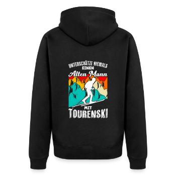 Unterschätze Niemals einen Alten Mann mit - Unisex Premium Bio Zip Hoodie - Schwarz - Hinten - Nico (187cm)