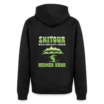 Skitour Weil den Lift Jeder Nehmen Kann - Unisex Premium Bio Zip Hoodie - Schwarz - Hinten - Nico (187cm)